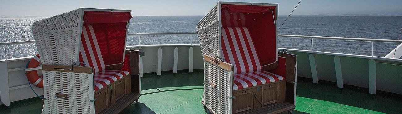 The open deck on Syltferry with beach chairs.