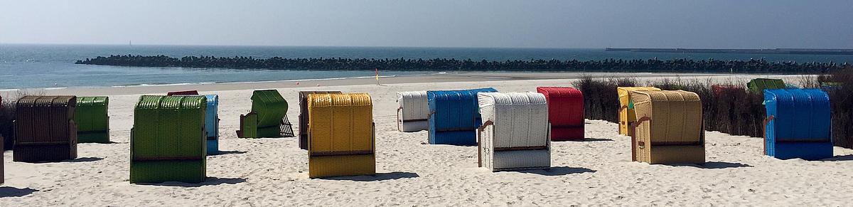 Wicker beach chairs at the beach of Heligoland